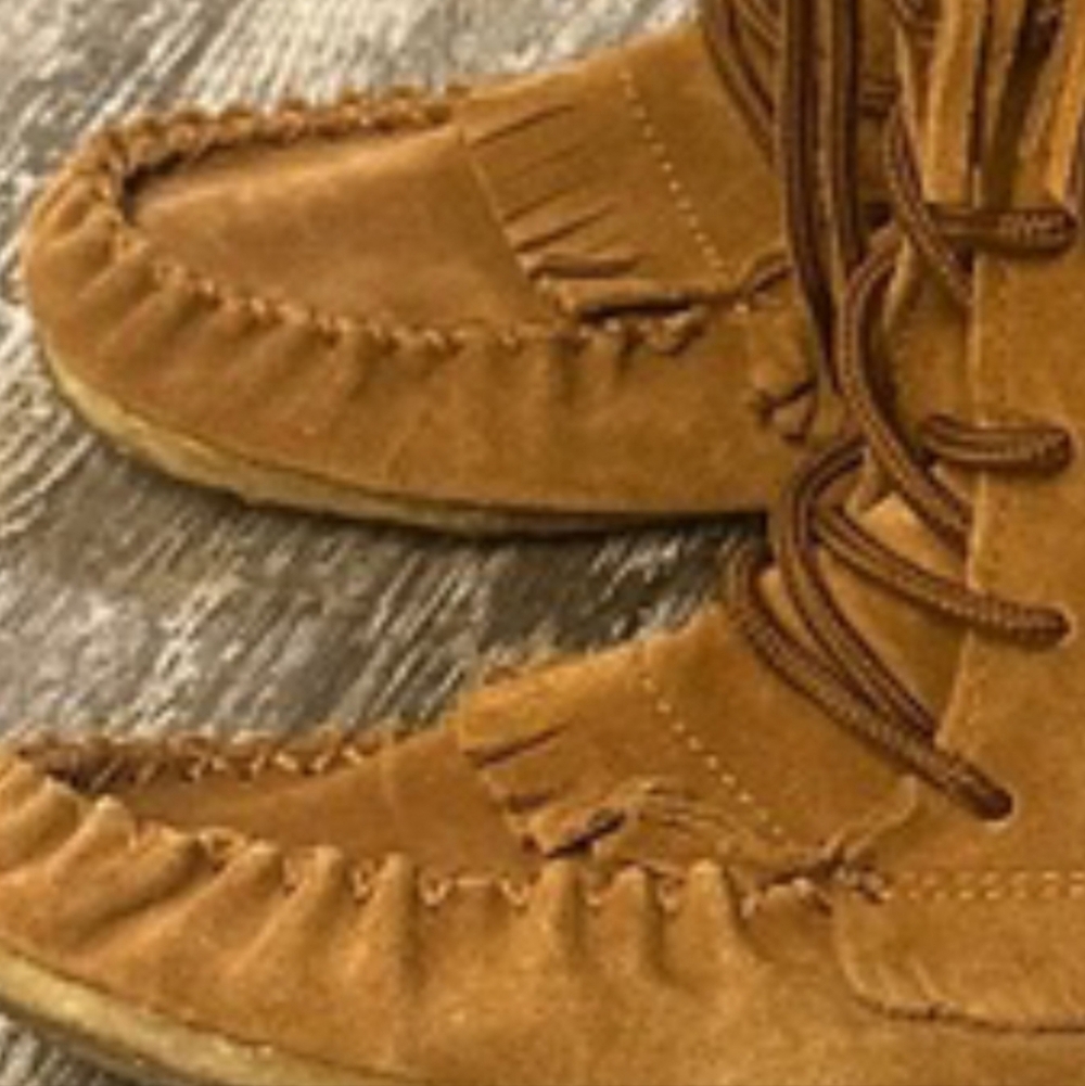 Brown Suede Moccasin Boots with Fringe